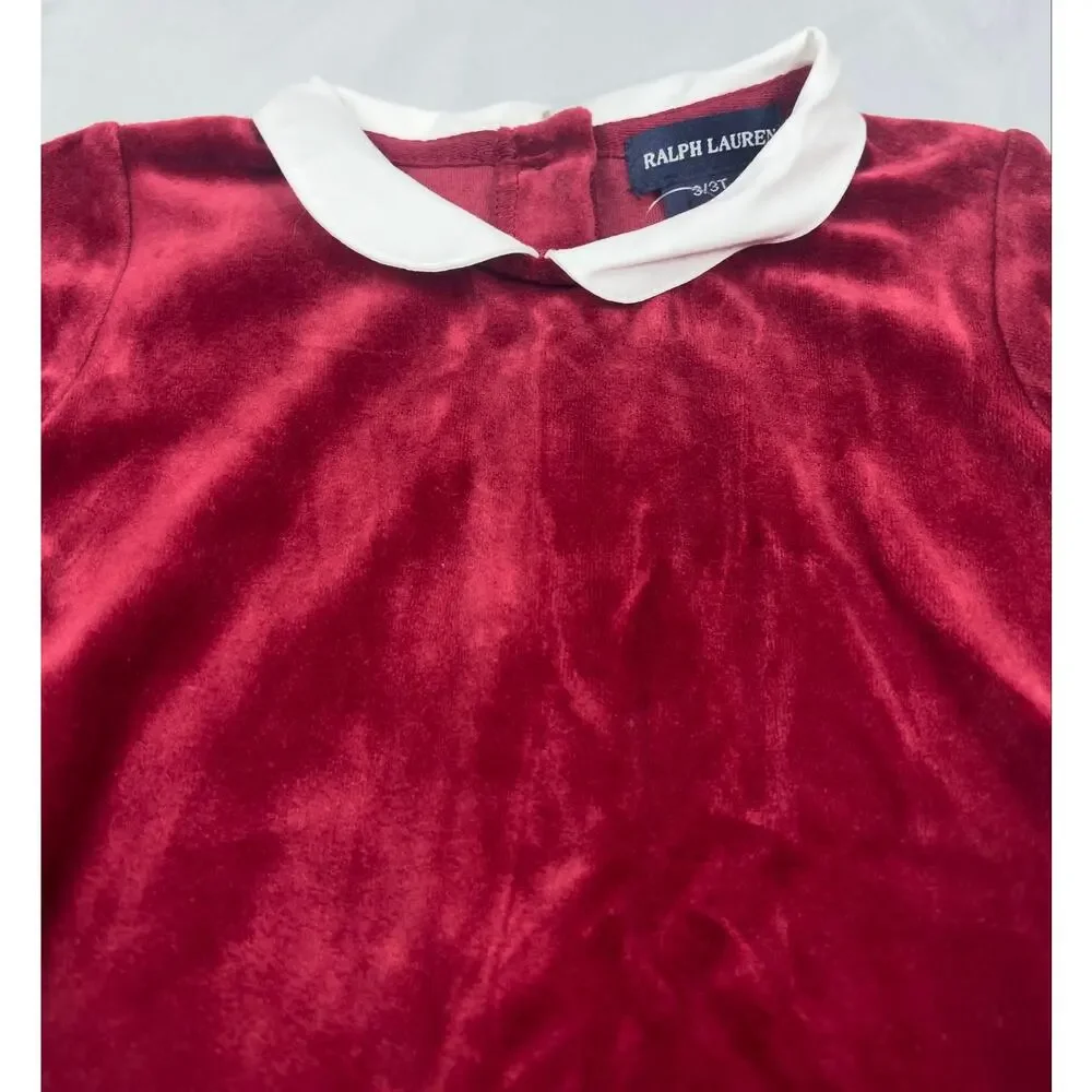 Vintage Ralph Lauren Girls 3T Red Velour Peter Pan Collar Holiday Dress NWOT Y2K